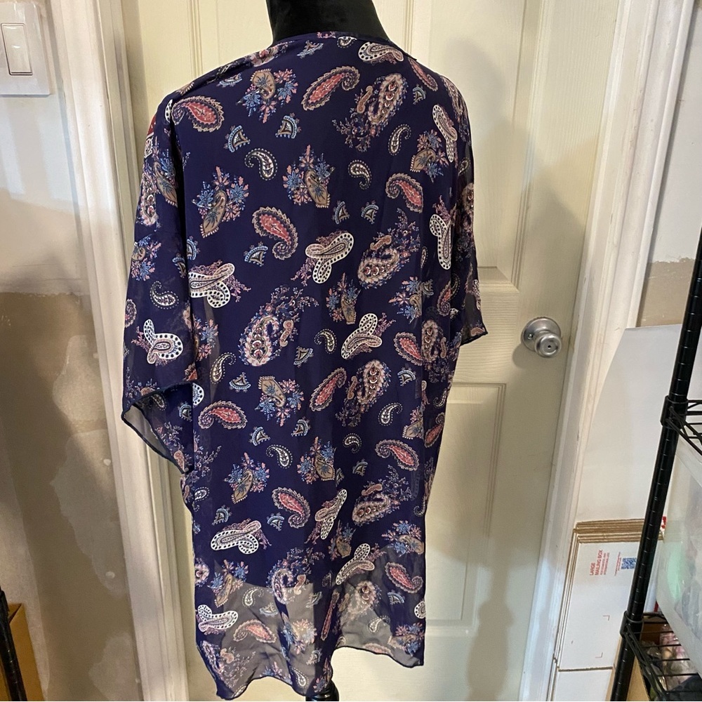 Loyo sheer paisley Light Kimono Wrap Shrug Shawl Swim Coverup Blue print flowy - Picture 5 of 6